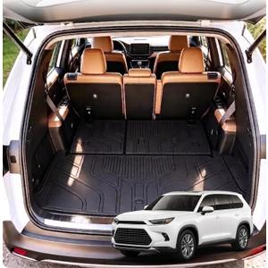 PWY Cargo Mat Trunk Liner with Backrest Mats, Fit for 2024 2025 2026 2027 Toyota Grand Highlander, All Weather Waterproof TPE Rear Cargo Tray