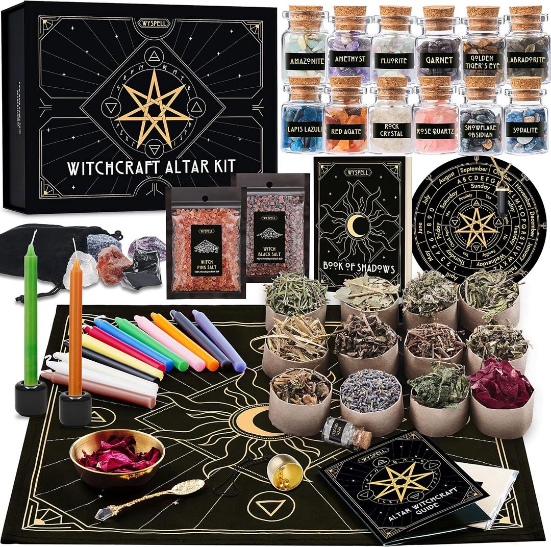 Wyspell Large Witchcraft Kit 65 PCS - Witch Altar Spell Set - Wiccan Supplies and Tools - Witch Set for Beginners Witchcraft Supplies Kit (Herbs Type 2)