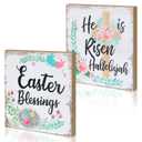 2 Pieces Easter Wood Sign Rustic Flower Easter Blessings He Is Risen Hallelujah Happy Easter Wooden Table Sign Easter Centerpieces Religious Easter Decorations for Home Dining Table