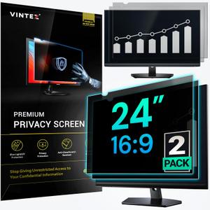VINTEZ 24 Inch 16:9 Privacy Screen for Computer Monitor and Laptop - Anti Glare Protector Film Blue Light Filter Eye Protection - Computer Screen Privacy Shield, 2 Pack