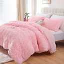 Smoofy Fluffy Queen Comforter Set, Faux Fur Pink Comforter Set Queen Size, Luxury Fuzzy Bedding Set, Soft Shaggy Bed Set Pink for All Season, 3 Pieces - 1 Comforter & 2 Pillowcases