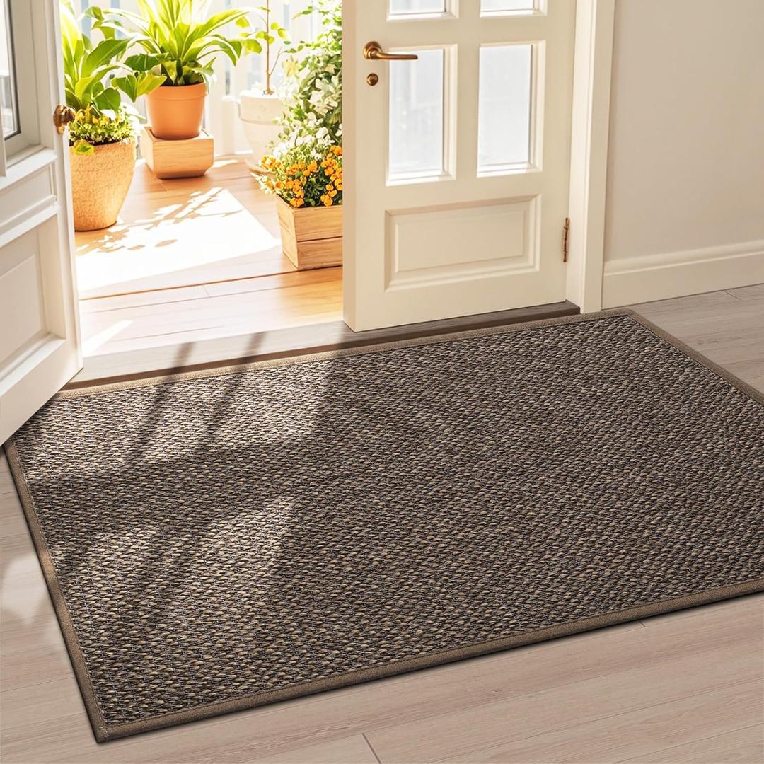 LEKEEPGO Door Mat 36"x59", Non Slip Door Mat Indoor Entrance, Rubber Backing Front Indoor Door Mats Washable Absorbent Low-Profile Doormat Entryway Entry Resist Dirt Inside Door Mats, Brown, 3' x 4'11"