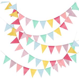 65ft 60 Flags Pastel Pennant Banner, Pastel Birthday Decorations with 5 x 13 ft Hemp Cords, Imitated Burlap Bunting for Graduation Classroom School Carnival Outdoor Ice Cream Party Decor