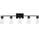 5 Light Bathroom Vanity Light Fixtures, Matte Black Modern Wall Lights with Clear Glass Shade, Vintage Wall Sconce Lighting for Living Room, Mirror, Bedroom, Hallway (Black, 5-Lights)