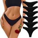 Ekouaer Womens Thongs Invisible Panties No Show Seamless Low Waist Breathable G-String Cotton Thongs 6 Pack M
