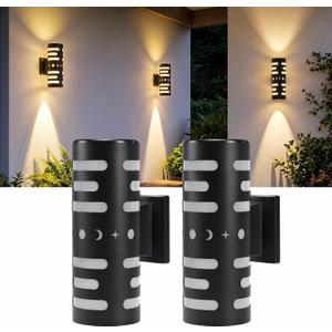 Solar Wall Lights Outdoor 2 Pack, 3000K Dusk to Dawn Lighting Wall Sconce Solar Powered, Modern Aluminum Design, IP65 Waterproof Up and Down Solar Lights Outdoor for House Garage Porch Exterior, 10.6"
