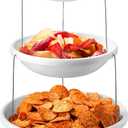 Masirs 3-Tier Collapsible Bowl: Decorative Design Folds for Minimal Storage. Ideal for Serving Snacks, Salad, and Fruit. Top Bowl Divided into Three Sections, (Party Bowl)