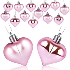 Liitrton 15 PCS Heart Shaped Decorations for Christmas Tree Party Decor Valentine's Day Hanging Ornaments (Pink)