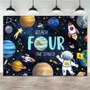 Lofaris 7x5ft Reach Four The Stars Backdrop Happy 4th Birthday Party Background Space Planet Rocket Theme Photography Children Birthday Party Decoration Photo Booth Studio Prop