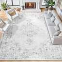 Machine Washable 5x7 Feet Area Rugs for Living Room, Soft Vintage Light Grey Rug for Bedroom, Stain Resistant Non-Slip Indoor Throw Carpet for Dining Room Kitchen Farmhouse Office Home Decor
