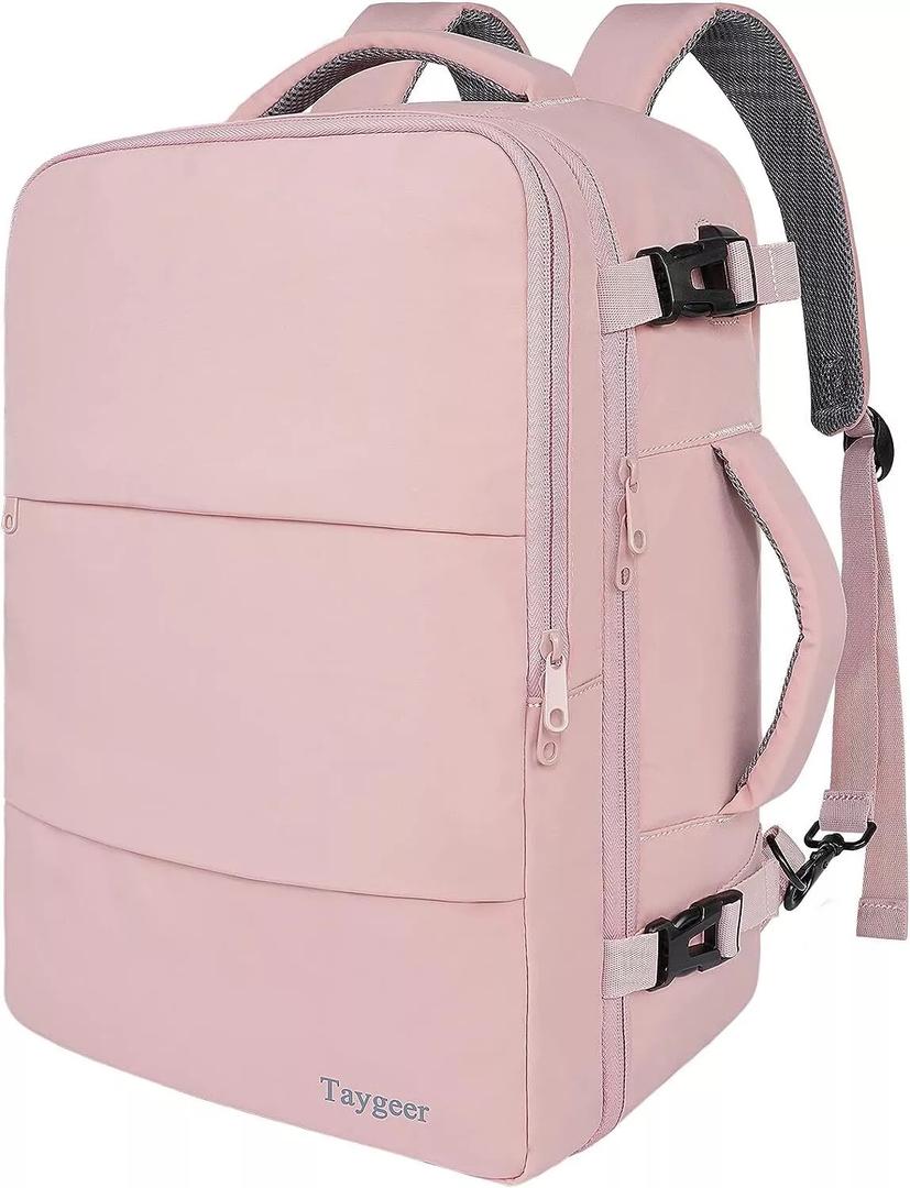 Taygeer Travel Backpack for Women, Carry On Backpack with USB Charging Port & Shoe Pouch, TSA 15.6inch Laptop Mochila Flight Approved, Nurse Bag Casual Daypack for Weekender Business Hiking, Pink