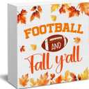 2 x Fall Wall Decor Football Wood Sign Rustic Autumn Decorations Farmhouse Home Table Desk Decor (5 x 5 Inches)