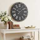 EMAX HOME 20 Inch Large Farmhouse Wall Clock, Rustic Black Distressed Wood Grain Face with White Roman Numerals, Silent Non-Ticking Quartz Movement, Metal Frame Wall Decor for Living Room, Bedroom.