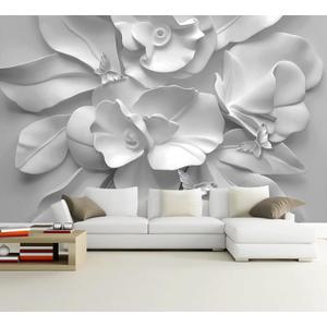 WFBHUA-3d Gray Floral Wallpaper Mural Black and White Embossed Peony Flowers Butterfly Wallpaper for Living Room Bedroom(Not Peel and Stick) (106" x 70", Art Wall-06)