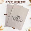 2 x 2 Pack Linen Bread Bag for Homemade Bread Container - Plastic Lined, 19.7 x 13.7 Inch Unbleached & Reusable Bread Storage for Bakery Baguette Picnic Wedding Wrapping Camping