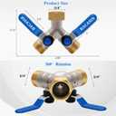 Brass Garden Hose Splitter, Garden Hose Splitter 2 Way Heavy Duty, With 2 304 Stainless Steel Extension Handles, 2-Way Y-Valve 3/4 GHT Threads (Increase Flow Style)