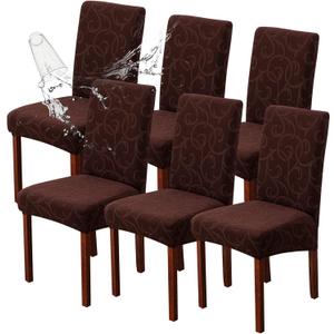 Genina Waterproof Dining Room Chair Covers Stretch Parsons Chair Slipcovers for Dining Room Kitchen Chair Protector Cover, Removable, Washable (6, Flower Pattern-Chocolate)