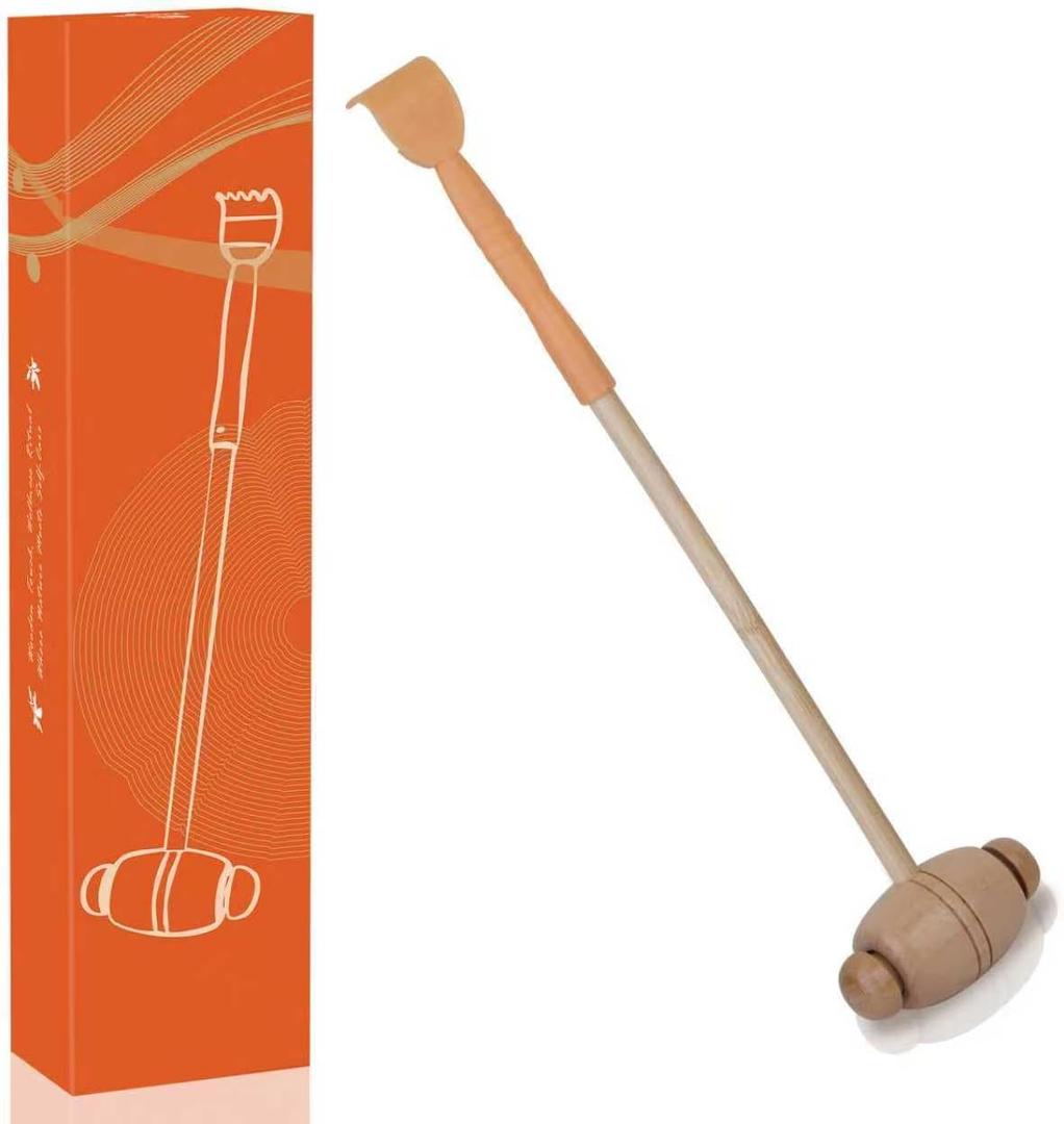 2-in-1 Wooden Massage Hammer & Back Scratcher, Bamboo Handle Body Massager for Muscle Stimulation & Deep Relaxation, Manual Percussion Tool for Neck, Shoulder & Body, Gift with Luxury Box
