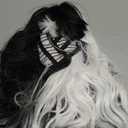 QACCF Short Wavy Shoulder Length Women Full Bang Heat Resistant Wig (Black and White)