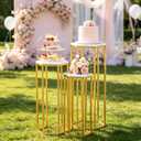 Urban Deco Cylinder Stands for Party, Set of 3 Gold Hexagon Pedestal Stands,  L-35.4"H x 14.2"W, M-27.6"H x 12.6"W, S-23.6"H x 11"W