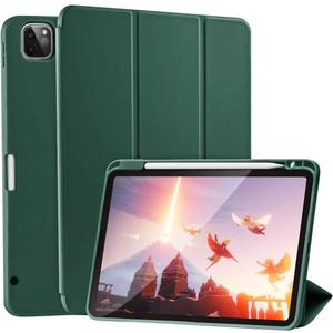 SIWENGDE Case for iPad Pro 11 Inch 4th/3rd/2nd Generation 2022/2021/2020 with Pencil Holder [Support iPad 2nd Pencil Charging] Slim Trifold Stand Smart Protective Cover, Auto Wake/Sleep(Dark Green)