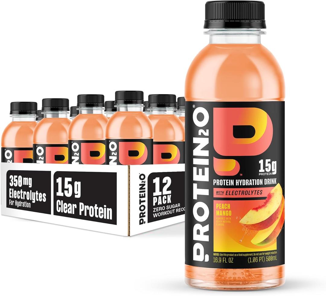 Protein2o 15g Whey Protein Infused Water, Peach Mango, 16.9 Oz Bottle (Pack of 12)