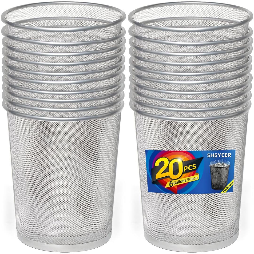 20PCS Mesh Trash Cans,6 Gal Mesh Office Trash Can, Silver Open Metal Wire Wastebaskets, Waste Basket Trash Can for Near Desk, Garbage Can,Recycling Garbage Container Bin for Office&Home