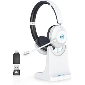 Earbay Wireless Headset with Mic for Work, 6.0 Bluetooth Headset with AI ENC Mic(Noise Cancelling & Flip Mute), 2.4Ghz/USB Dongle Wireless Headphones for Office/PC/Call Center/Computer/Laptop/Teams