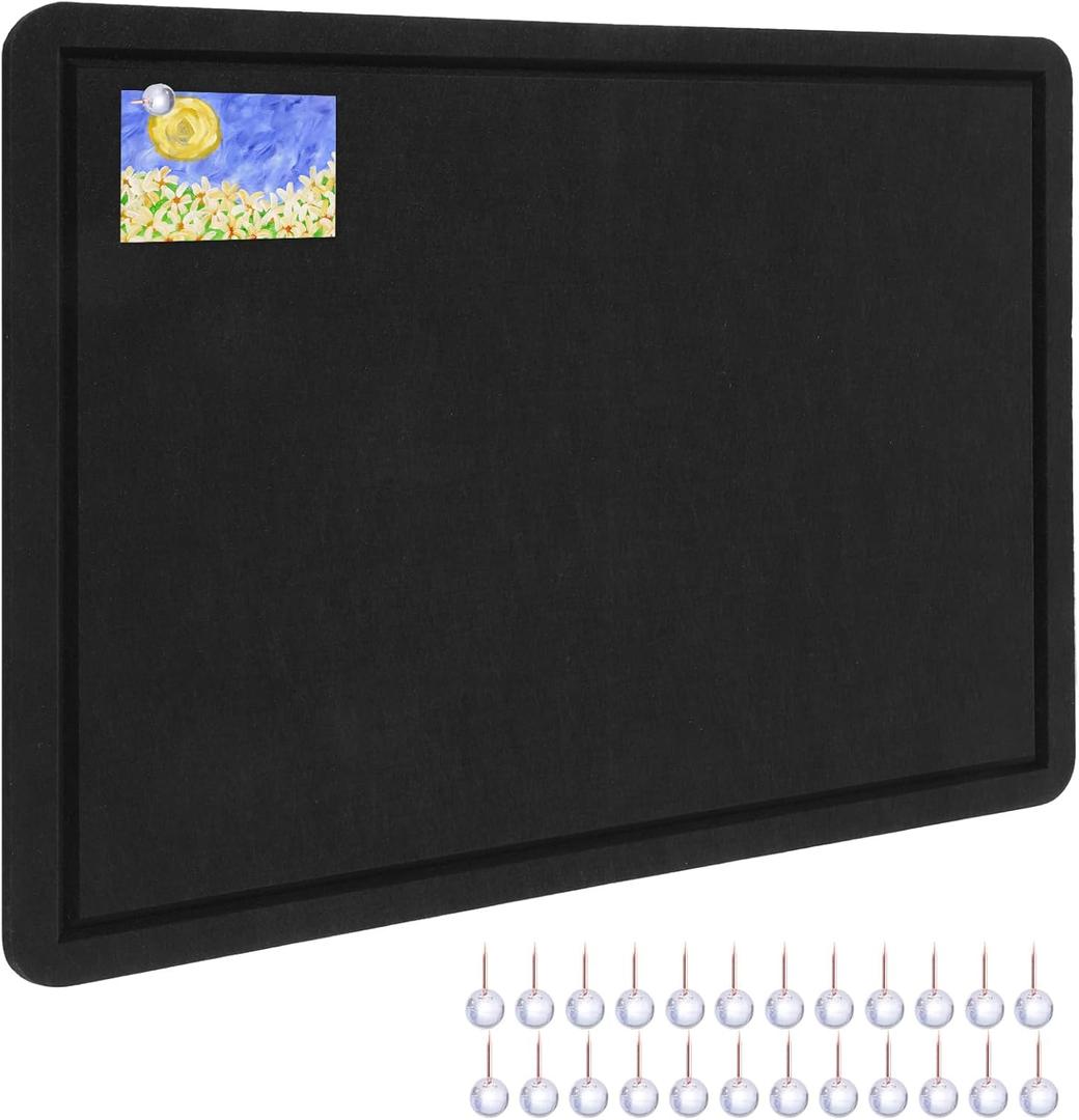 Bulletin Board, 24" x 18" Foldable Cork Board Felt Pin Boards with 35 Pushpins Self-Adhesive Photo Decorative Felt Boards for Walls, Office, School, Classroom, Home, Bedroom - Black