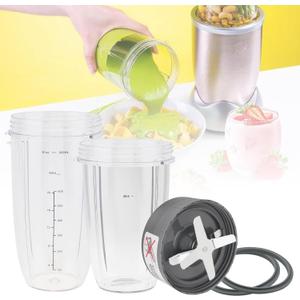 Blender Replacement Parts, 32 oz & 24 oz Blender Cups with Extractor Blade & Rubber Gaskets, Portable Blender Cup Set Compatible with Nutri Bullet 600W / 900W Pro Blenders for Smoothies Shakes