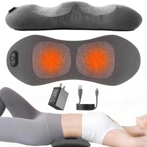 Plug-in 3 in 1 Lower Back Massager for Pain Relief Deep Tissue,Smooth Spine Triple Fusion Back Massager with Heat & Vibration & Traction, Electric Lumbar Support Pillow for Bed,Chair,Office