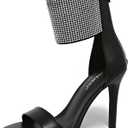 Women's High Heel Sandals Open Toe Ankle Tie Dressy Heeled Sandals for Prom, Party, Evening Events, 3.93 Inch Comfortable Thin Block Heels (7, Black)