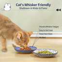 Selamica Ceramic Cat Bowls, 6 Inch Wide Shallow Cat Food Bowl for Relief Whisker Fatigue, Set of 4, Vintage Blue