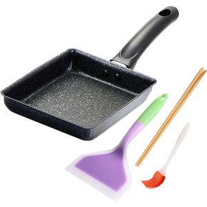 LOQJSS Tamagoyaki Pan Non Stick Japanese Omelette-Pan,Cast Iron Rectangle TamagoPans Small FryingPan, Tamagoyaki Eggs-Pans-Omelette-Pans - with Silicone Brush, Chopsticks & Spetula