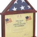 HBCY Creations Flag Display Case with Certificate Holder for 3' x 5' American Flag, Solid Wood with Glass Front with Wall Mount or Standing Display, Cherry Finish