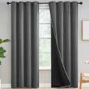 Yakamok 100% Blackout Curtains for Bedroom 90 Inch Length, Grey Full Light Blocking Drapes with Black Backing, Noise Reducing Thermal Insulated Grommet Panels for Living Room, 52Wx90L,Gray, 2 Panels