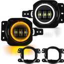 4 Inch Led Fog Lights Round White with DRL Halo Amber Turn Signal Fit for 2018-2025 Jeep Wrangler JL JLU Gladiator, DOT Approved Front Bumper Fog Lamps Accessories Replacement, Plug & Play
