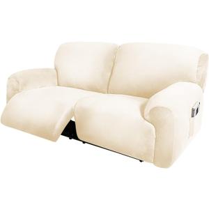 ULTICOR Extra Wide 75" - 100", Reclining 2 Seater Sofa, Extra Wide Reclining Love Seat Slipcover, 6-Piece Velvet Stretch, Reclining Sofa Covers, Thick, Soft, Washable (Ivory)