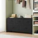 SONGMICS Dresser for Bedroom, Chest of Drawers, Steel, MDF, 5 Non-Woven Fabric Drawers, Storage Organizer Unit, Closet, Entryway, Ink Black and Ebony Black ULGS322B01S