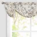 jinchan Tie Up Valance Curtain Floral Linen for Windows Farmhouse Valance 36 Inch Peonies Botanical Short Window Treatment Adjustable Length for Kitchen Living Room Light Filtering 1 Panel Black