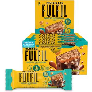 FULFIL Protein Snack Bars, Chocolate Salted Caramel Flavored, Gluten Free with 15g Protein, Pantry Staples, 12 Count, Best By Date: 04 2026