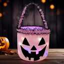Halloween Candy Bucket with LED Light Pink Trick or Treat Buckets Halloween Reusable Pumpkin Candy Gift Baskets Party Supplies Favors