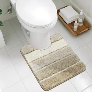 COSY HOMEER Toilet Rugs U-Shaped 24"x20", Ultra Soft Absorbent Bath Mat with Non-Slip TPR Backing, Machine Washable Shaggy Rug for Toilet, Beige