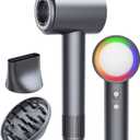 16W RPM High-Speed Hair Dryer for Fast Drying, Quiet lonic Blow Dryer with Frizz Control & No Heat Damage, Lightweight Travel Hair Dryer with Magnetic Nozzles for Curly & Straight Hair (Gray)