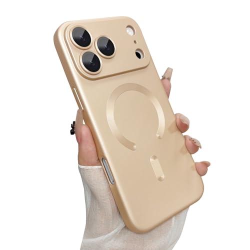 ankofave Magnetic for iPhone 17 Pro Max Case, with Camera Lens Protector, Compatible with Magnetic, Slim Shockproof Soft Silicone Metallic Luster Phone Case for iPhone 17 Pro Max, Champagne Gold