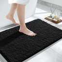 Yimobra Bathroom Rug Mat, 32'' x 20'', Luxury Chenille Shaggy Bath Rugs, Extra Soft & Thick, Absorbent Water, Non-Slip, Machine Washable, Bath Mats for Bath Floor,Tub and Shower, Black