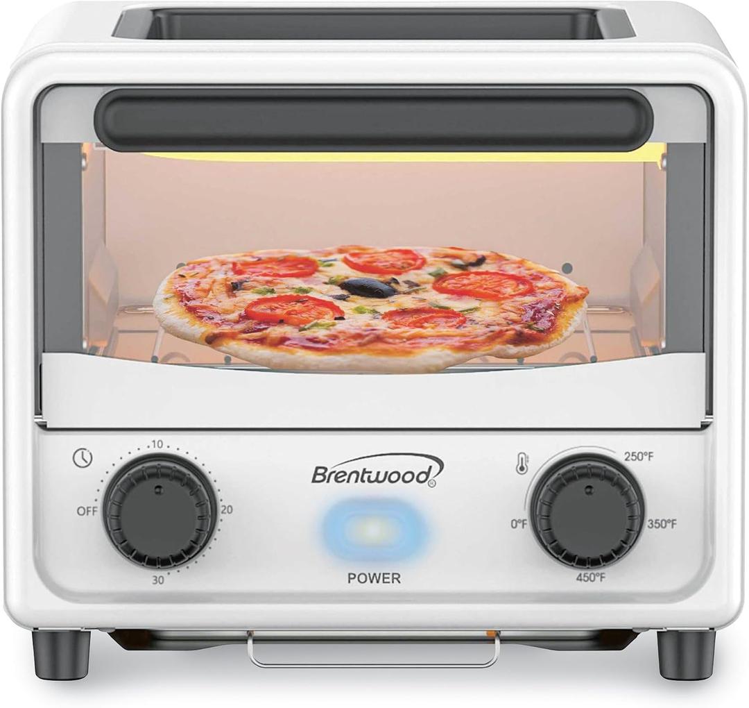 Brentwood 3 Liter Stainless Steel Mini Toaster Oven and Griddle with Timer, Adjustable Temperature, Removable Crumb Tray, and Cool Touch Handle (White)