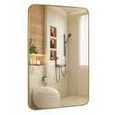 bolrok Gold Wall Mirror for Bathroom 24X36 Inch Stainless Steel Metal Frame Bathroom Vanity Mirror Rounded Rectangle Mirror Rustproof for Entryway, Living Room Hangs Vertically or Horizontally
