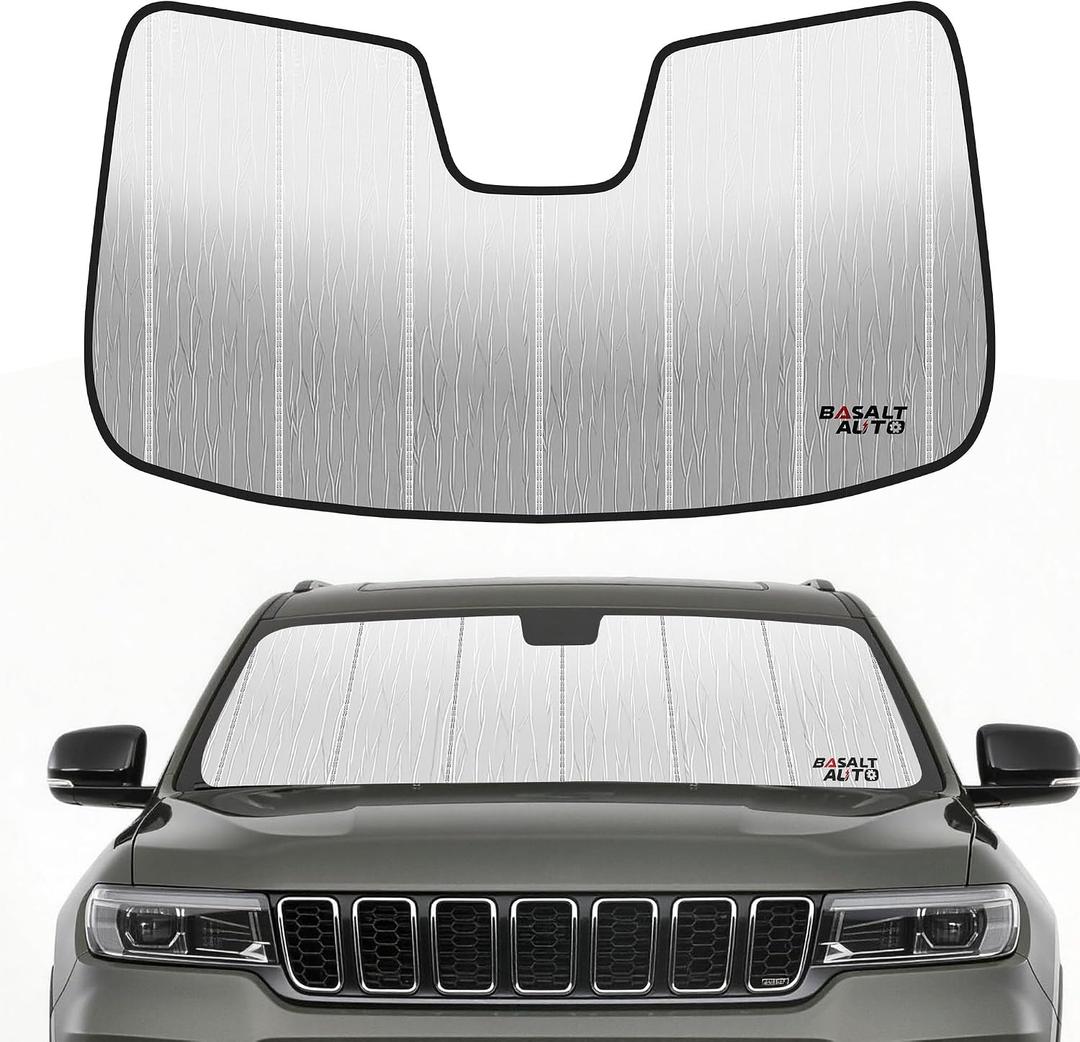 Windshield Sun Shade Compatible for 2022-2025 Jeep Grand Cherokee Silver Reflective Foldable Front Sun Visor Sunshade Protector with Storage Bag Keep Interior Cool