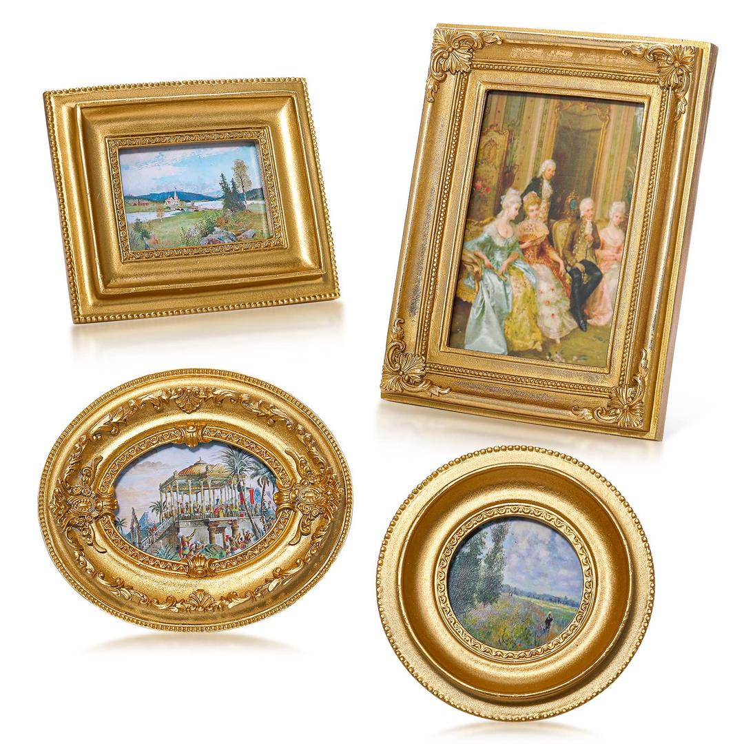 Geetery 3 Pcs Vintage Frames Set, Mini Antique Picture Frame Small Luxury Ornate Oval Circle Rectangle Wall Hanging for Gallery Wall Photo Display Tabletop Home Decor